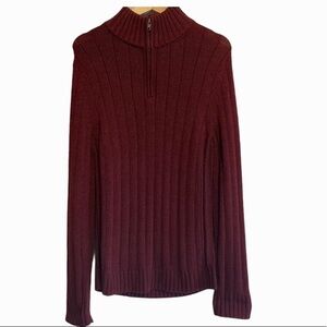 Denver Hayes burgundy 1/4 zip fireside knit cozy sweater preppy corpcore